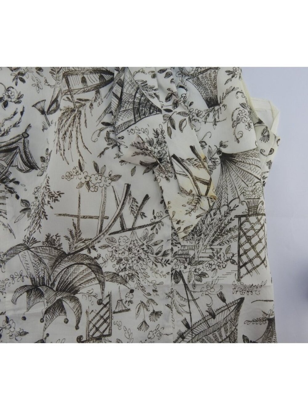 VTG Black White Toile Print Sleeveless Shift Dress Scarf Tie Cottagecore Sz Med - Picture 7 of 12